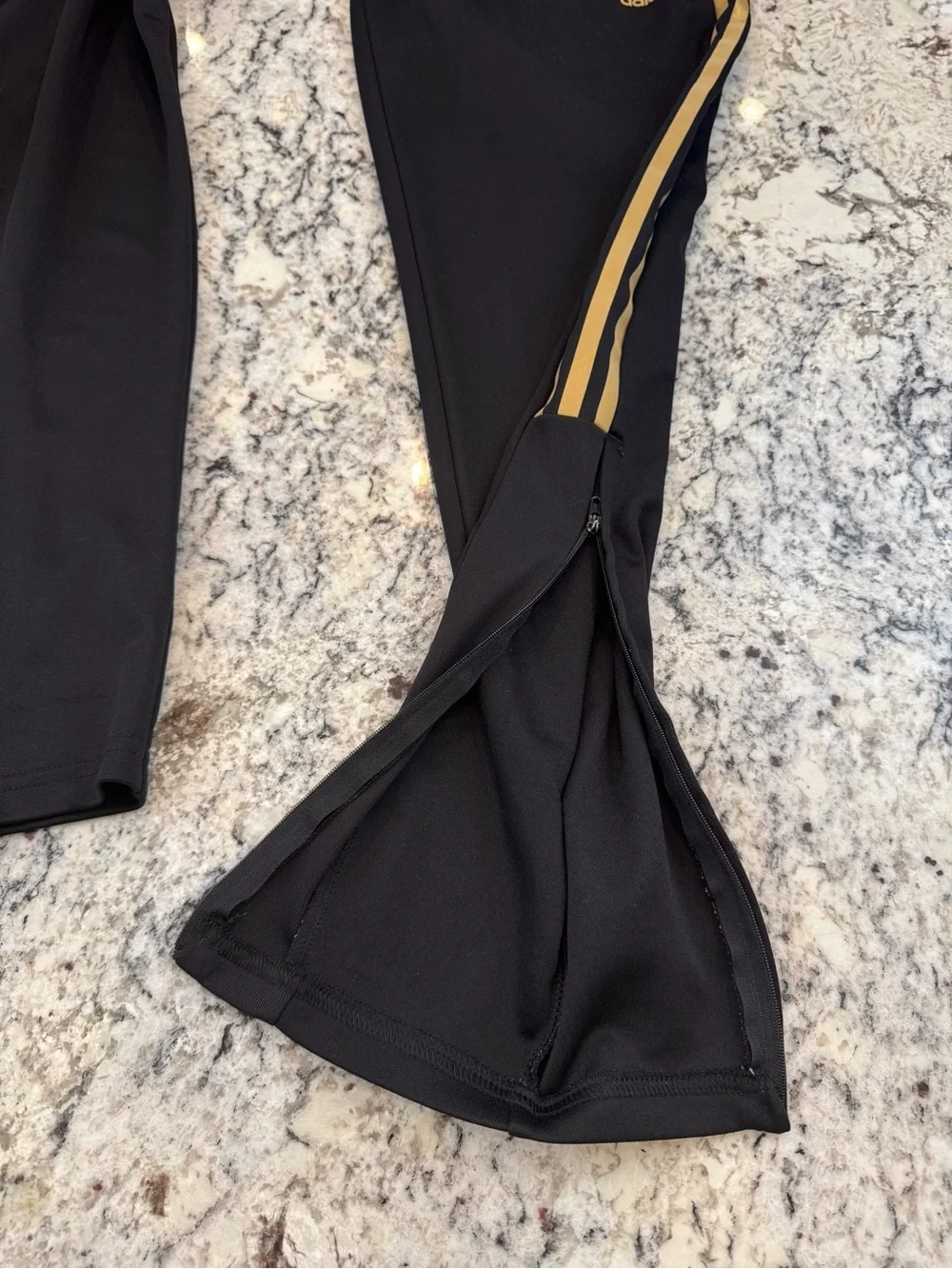 Adidas Black Gold 3 Stripe Track Pants Medium Ankle Zip